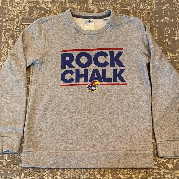 Kansas Jayhawks Youth Adidas “Rock Chalk” Sweatshirt Size Large Color Grey - Picture 1 of 5